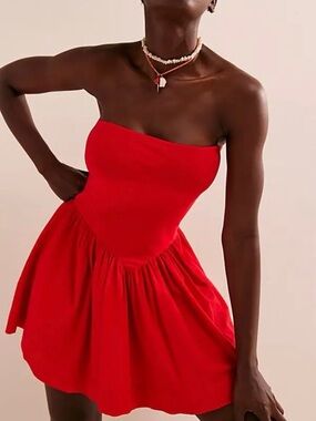 Free People Strapless Drop-waist Red Mini Dress